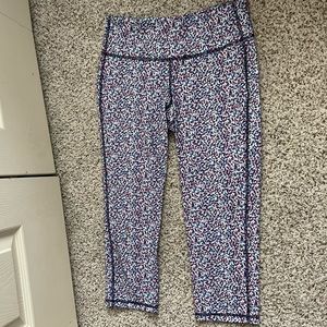 Blue and Pink Splattered Cropped Leggings